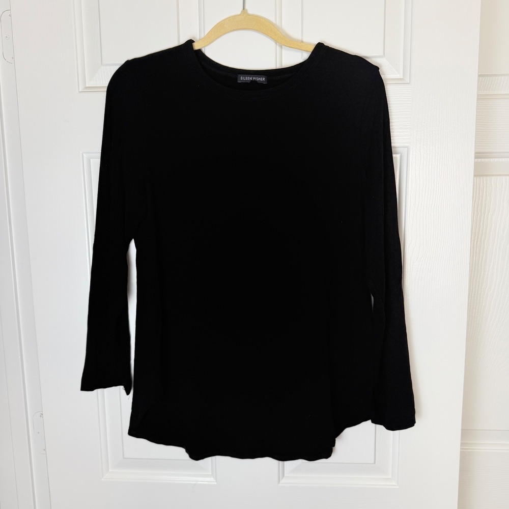 EILEEN FISHER Black Long Sleeve Crew Neck Tunic Top Shirt Women's L/XL